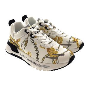 Versace Jeans Couture White/Gold Signature Mens Fashion Lace-Up Sneakers
